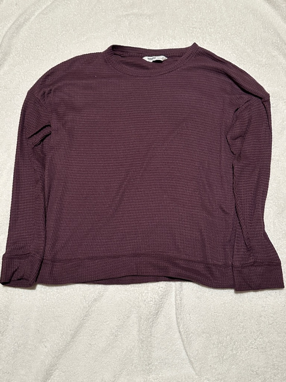 Sonoma Women’s Long Sleeve Deep Plum Waffle Knit Crewneck Shirt Size Medium